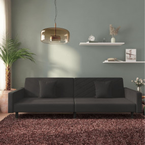 Sofa Bed Black Velvet Velvet (100% polyester), Wooden F...