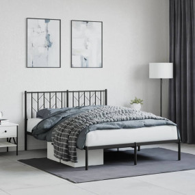 Bed Frame Black Powder-Coated Steel Full Bed Frame Rect...