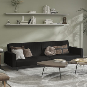 Sofa Bed Black Velvet (100% polyester), wood, plastic 2...