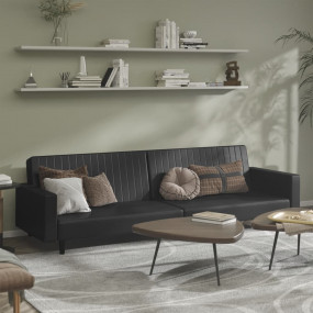 Sofa Bed Black Faux leather, wood, plastic, foam 2-seat...