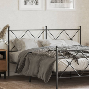 Headboard Black Steel Tall Double Decorative Inlays Hea...