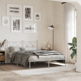 Bed Frame White Steel Full Bed Frame Rectangular Modern
