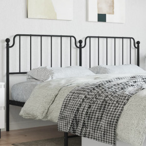 Headboard Black Powder-Coated Steel Tall Double Bed Chi...