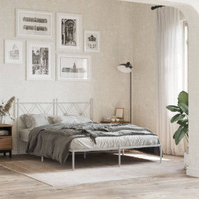 Bed Frame White Powder-Coated Steel Double Bed Frame