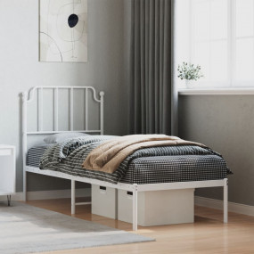Bed Frame White Powder-Coated Steel Twin Bed Frame Rect...