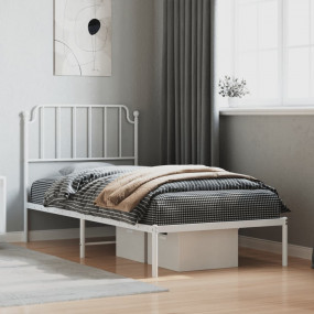 Bed Frame White Powder-coated steel Twin Bed Frame Rect...