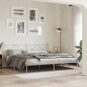 Bed Frame White Powder-Coated Steel Full Bed Frame Rect...