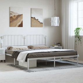Bed Frame White Powder-Coated Steel Full Bed Frame Rect...