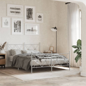 Bed Frame White Steel 55.1 x 74.8 in / Double Bed Frame