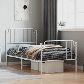 Bed Frame White Powder-Coated Steel Twin Durable Bed Fr...