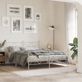 Bed Frame White Steel 63 x 79 in Bed Frame Rectangular