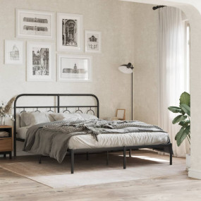 Bed Frame Black Steel Double Bed Frame Rectangular Mode...