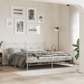 Bed Frame White Steel King Bed Frame Rectangular Durabl...