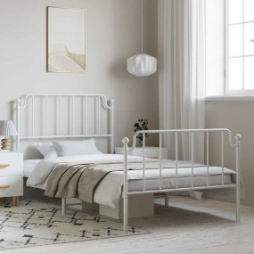 Bed Frame White Powder-Coated Steel Twin Bed Frame Rect...