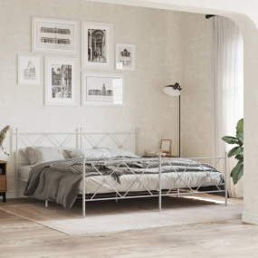 Bed Frame White Steel Full Rectangular Traditional