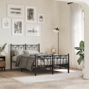 Bed Frame Black Steel Small Double Rectangular Modern