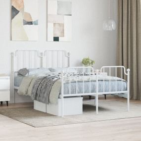 Bed Frame White Powder-Coated Steel Full Bed Frame Rect...