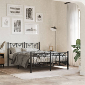 Bed Frame Black Steel 53.1 x 74.8 in Bed Frame Rectangu...