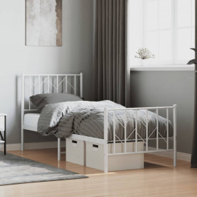 Bed Frame White Steel 29.5 x 75 in Bed Frame Rectangula...