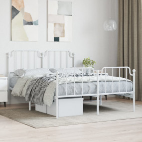 Bed Frame White Powder-Coated Steel Double Bed Frame