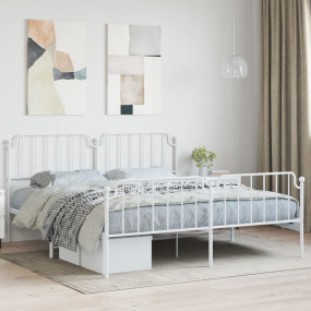 Bed Frame White Powder-Coated Steel Super King Bed Fram...