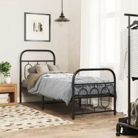Bed Frame Black Steel 75 x 75.6 in Bed Frame Rectangula...
