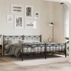 Bed Frame Black Steel Full Bed Bed Frame Rectangular Mo...