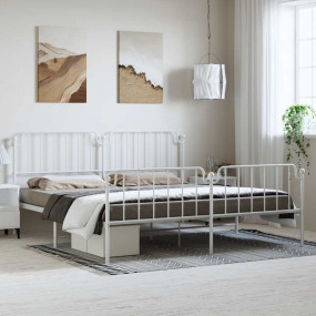 Bed Frame White Powder-Coated Steel Full Bed Frame Rect...