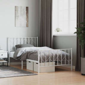 Bed Frame White Steel Twin Bed Frame Rectangular Minima...