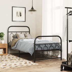 Bed Frame Black Steel Single Modern Bed Frame Rectangul...