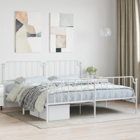 Bed Frame White Powder-Coated Steel Full Bed Frame Rect...