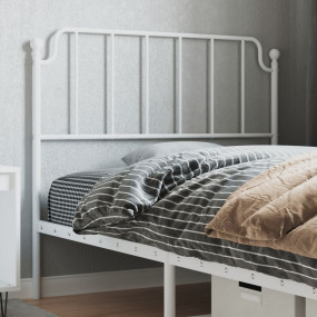 Headboard White Powder-Coated Steel Tall Single Bed Dur...