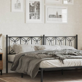 Headboard Black Steel Tall Double Bed Decorative Inlays