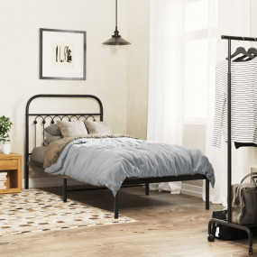 Bed Frame Black Steel Single Rectangular Traditional Du...