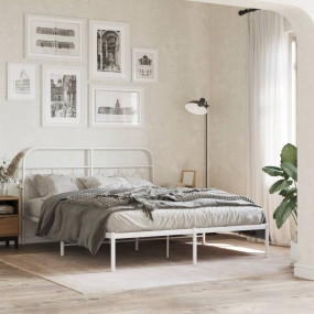 Bed Frame White Steel Double Bed Frame Rectangular Mode...
