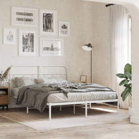 Bed Frame White Steel Full Rectangular Modern Durable