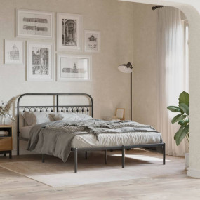 Bed Frame Black Steel Full Bed Frame Rectangular Tradit...