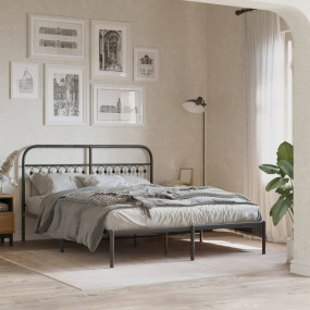 Bed Frame Black Steel King Bed Frame Rectangular Tradit...