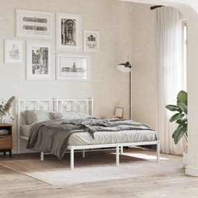 Bed Frame White Steel Full Bed Frame Rectangular Modern