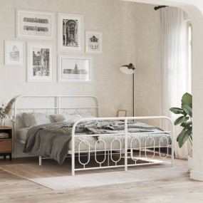 Bed Frame White Steel 55 in x 75 in Bed Frame Rectangul...