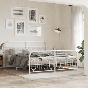 Bed Frame White Steel Full Bed Frame Rectangular Modern
