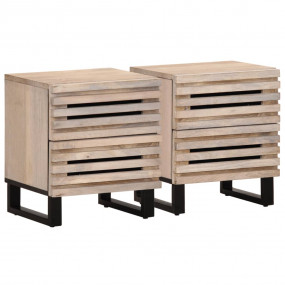 Bedside Cabinet Set of 2 Bleached Mango Wood