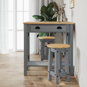 Bar Stool Grey Solid Pine Wood with Honey Wax Finish Me...