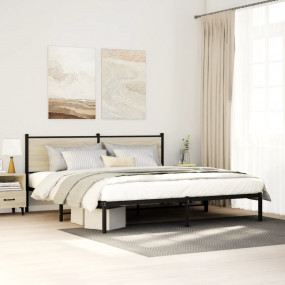 Bed Frame Sonoma Oak Steel, Engineered Wood Queen Bed F...