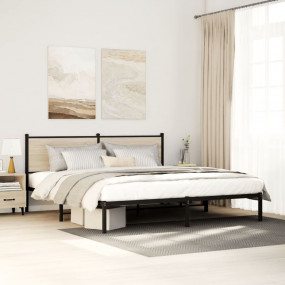 Bed Frame Sonoma oak Steel, Engineered wood Double Bed ...