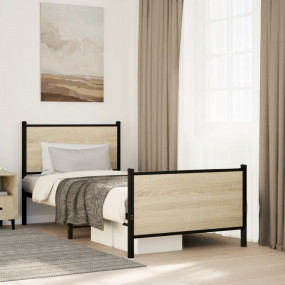 Bed Frame Sonoma Oak Steel, Engineered Wood Single