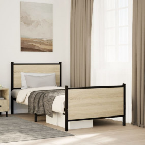 Bed Frame Sonoma Oak Steel, Engineered Wood Twin Bed Fr...