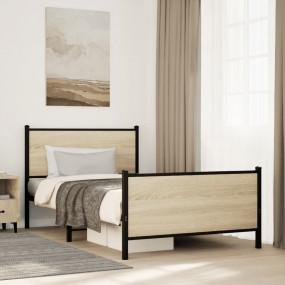 Bed Frame Sonoma oak Steel and engineered wood Twin Ext...