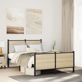 Bed Frame Sonoma Oak Steel, Engineered Wood Double Bed ...