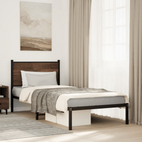 Bed Frame Brown Oak Steel, Engineered Wood Single Bed F...